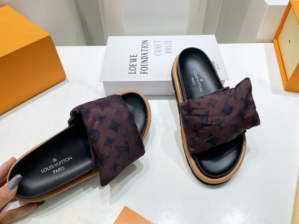 View 2 of Louis Vuitton Monogram Padded-Strap Slides: Sophisticated Comfort