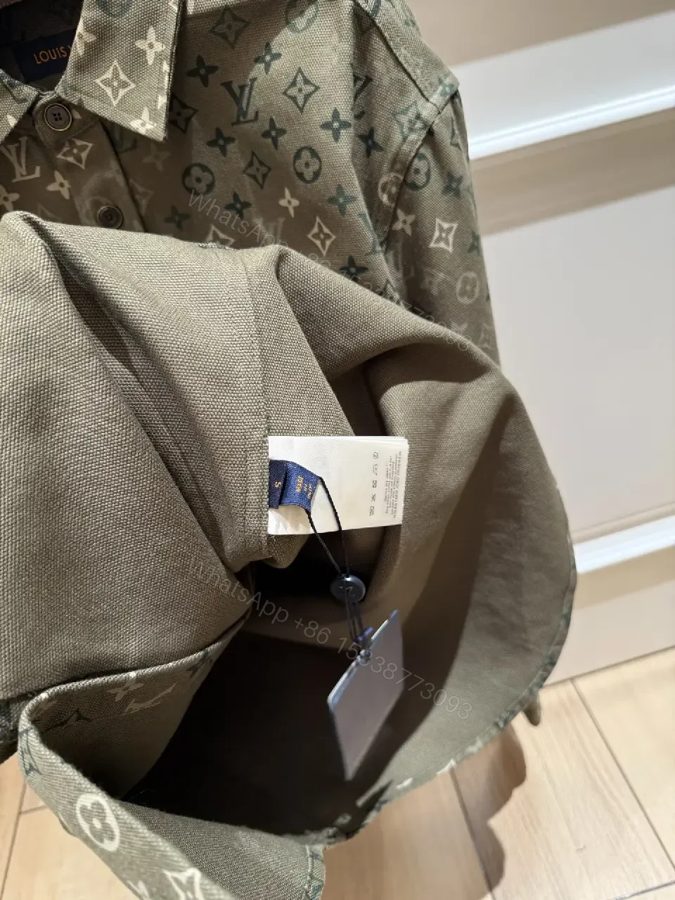 View 8 of Olive Green Denim-Style Shirt Jacket with LV Monogram