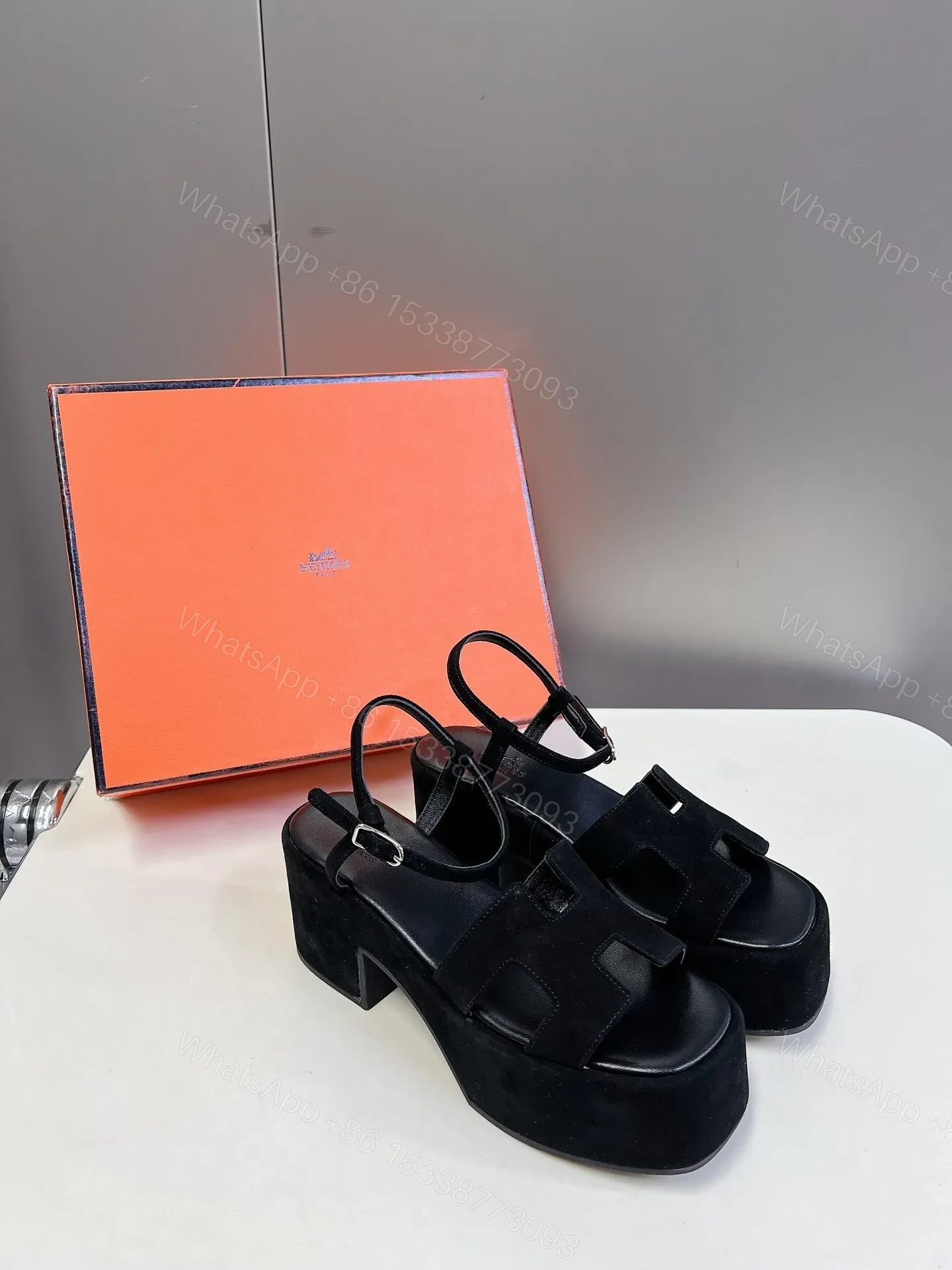 View 3 of Hermes Women Black Suede Slingback Sandals