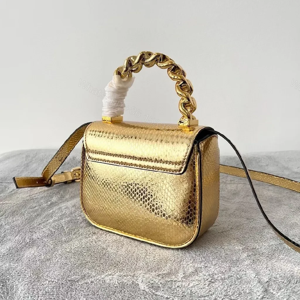 View 2 of Gold Snakeskin Mini Bag with Gourmet Handle