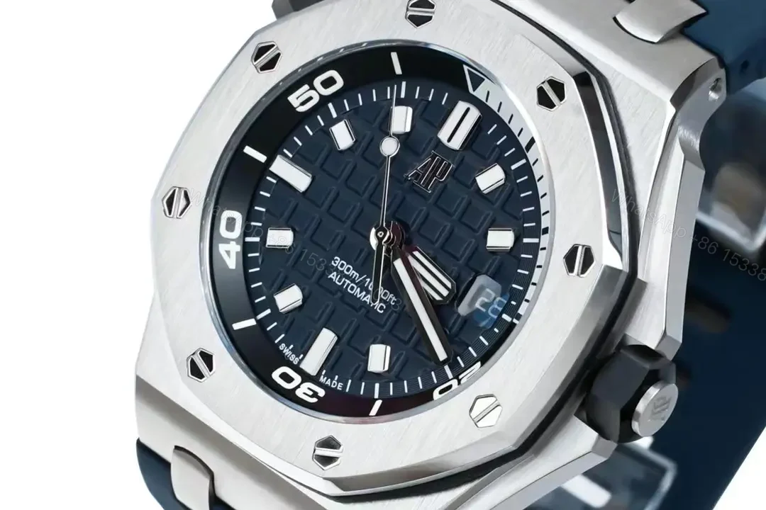 View 9 of OM Factory Audemars Piguet Royal Oak Offshore Diver Watch – Blue Dial, Stainless Steel Case, Rubber Strap
