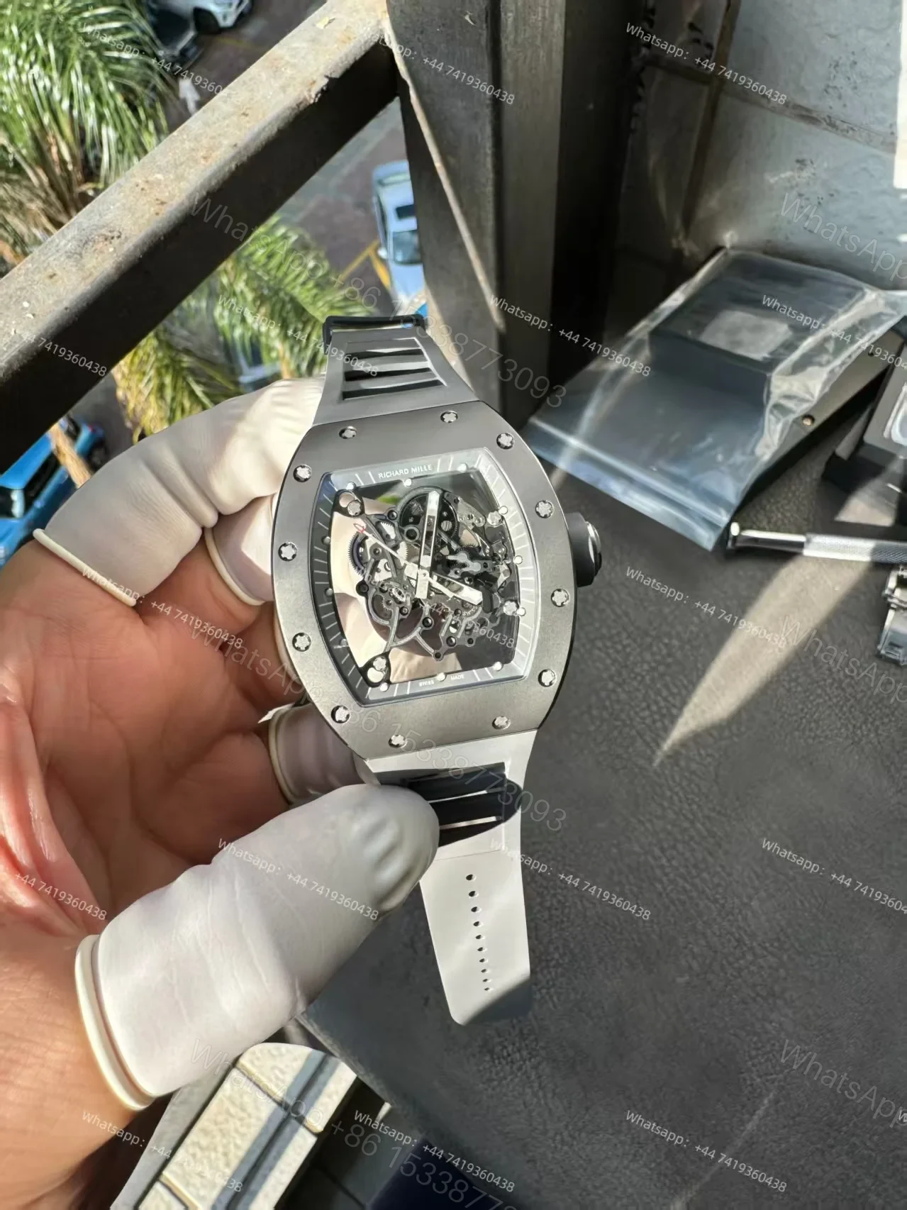 View 15 of Richard Mille RM 055 Grey Ceramic Vaucher Free-Sprung Grey Rubber Strap Custom Super Clone