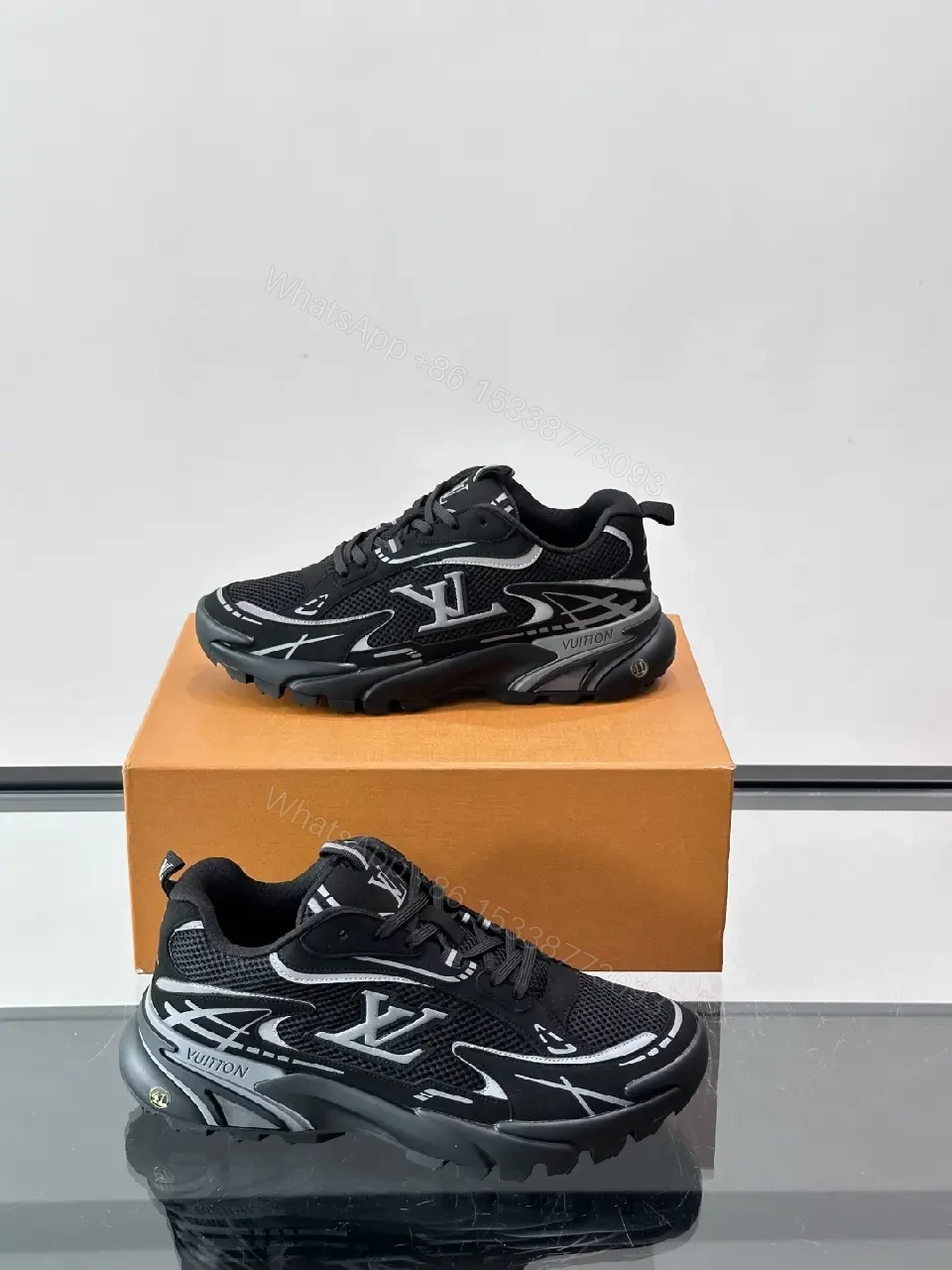 View 8 of Black Mesh Louis Vuitton Style Chunky Sneakers