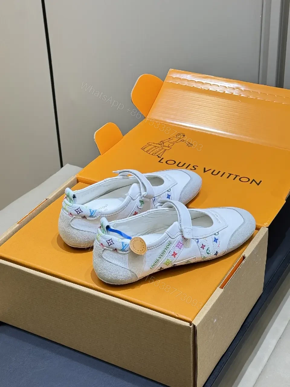 View 5 of White Knit Sneakers - Multicolor LV-Inspired, Cushioned Comfort