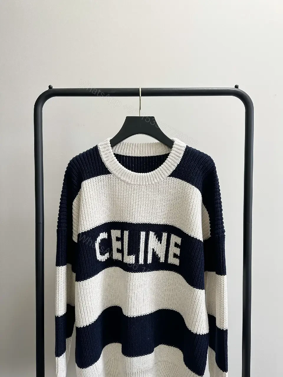 View 11 of Chunky Navy & Cream Knit Sweater - Designer-Inspired Comfort, All-Season