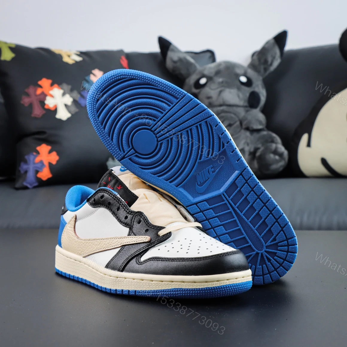 View 3 of Travis Scott Fragment Design Jordan 1 Reps Low​
