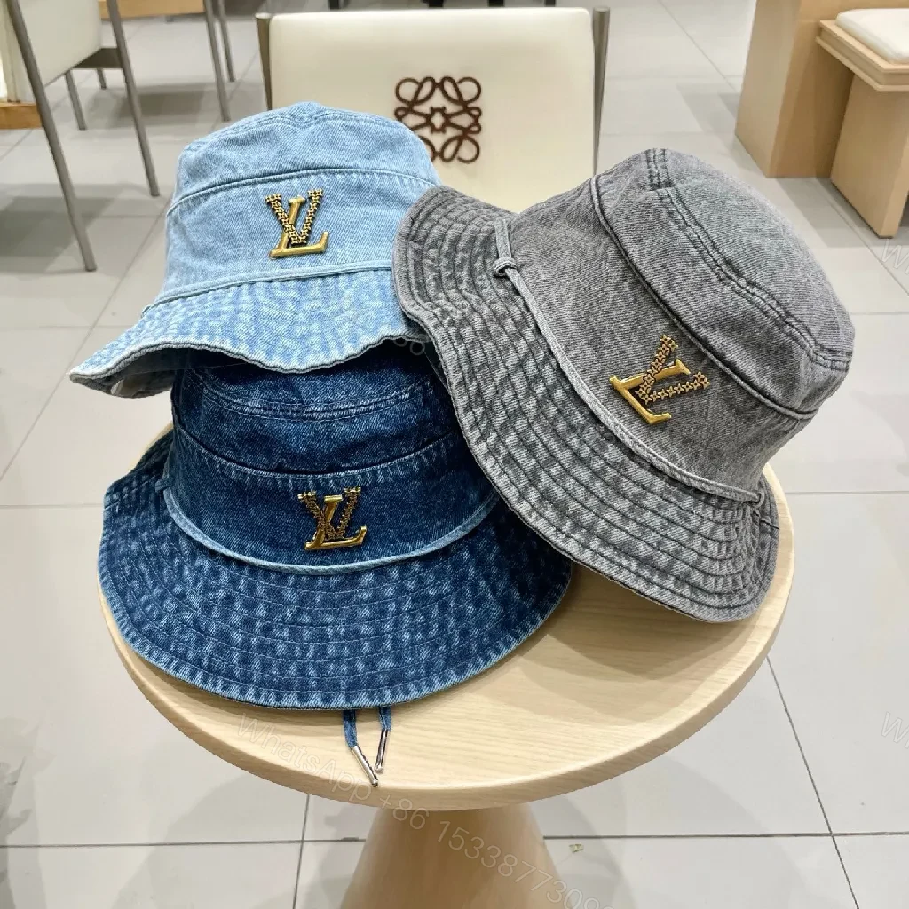 View 5 of Denim Bucket Hat + Gold Emblem + Casual Luxe + Iconic Accent + Hat