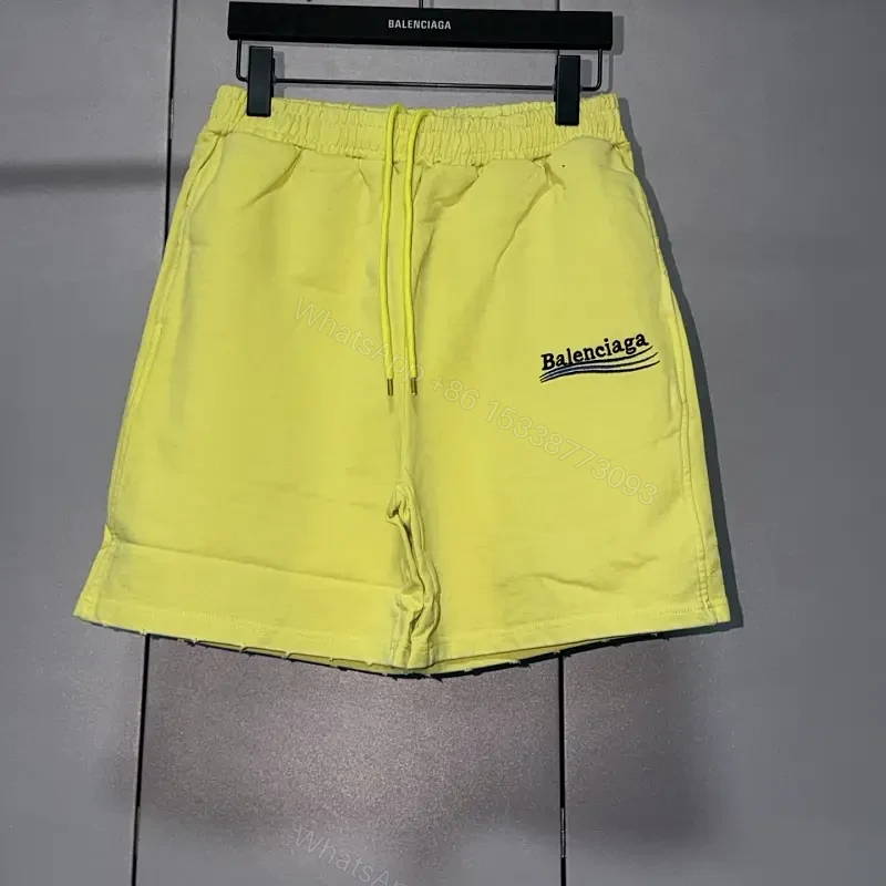 Neon Yellow Nylon Swim Shorts with Drawstring Balenciaga Logo — view 1