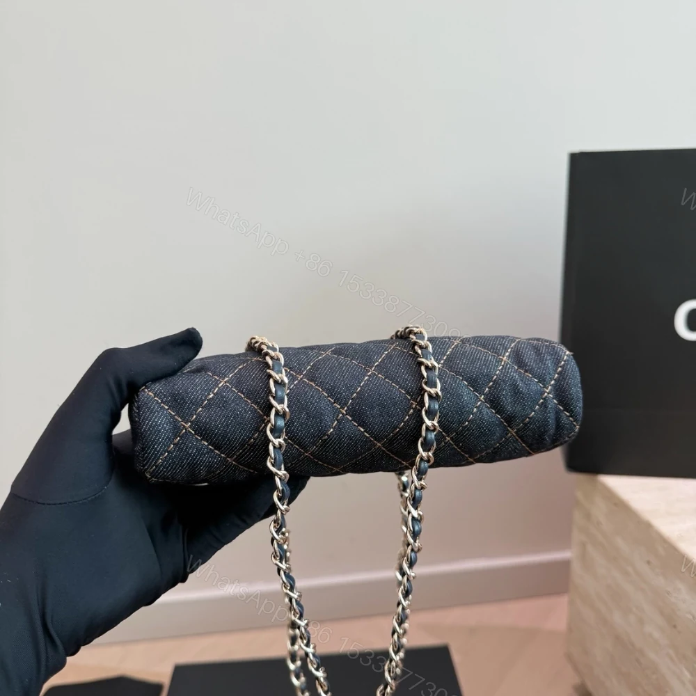 View 3 of Chanel Clutch With Strap Gold Metal Denim Blue 20cm