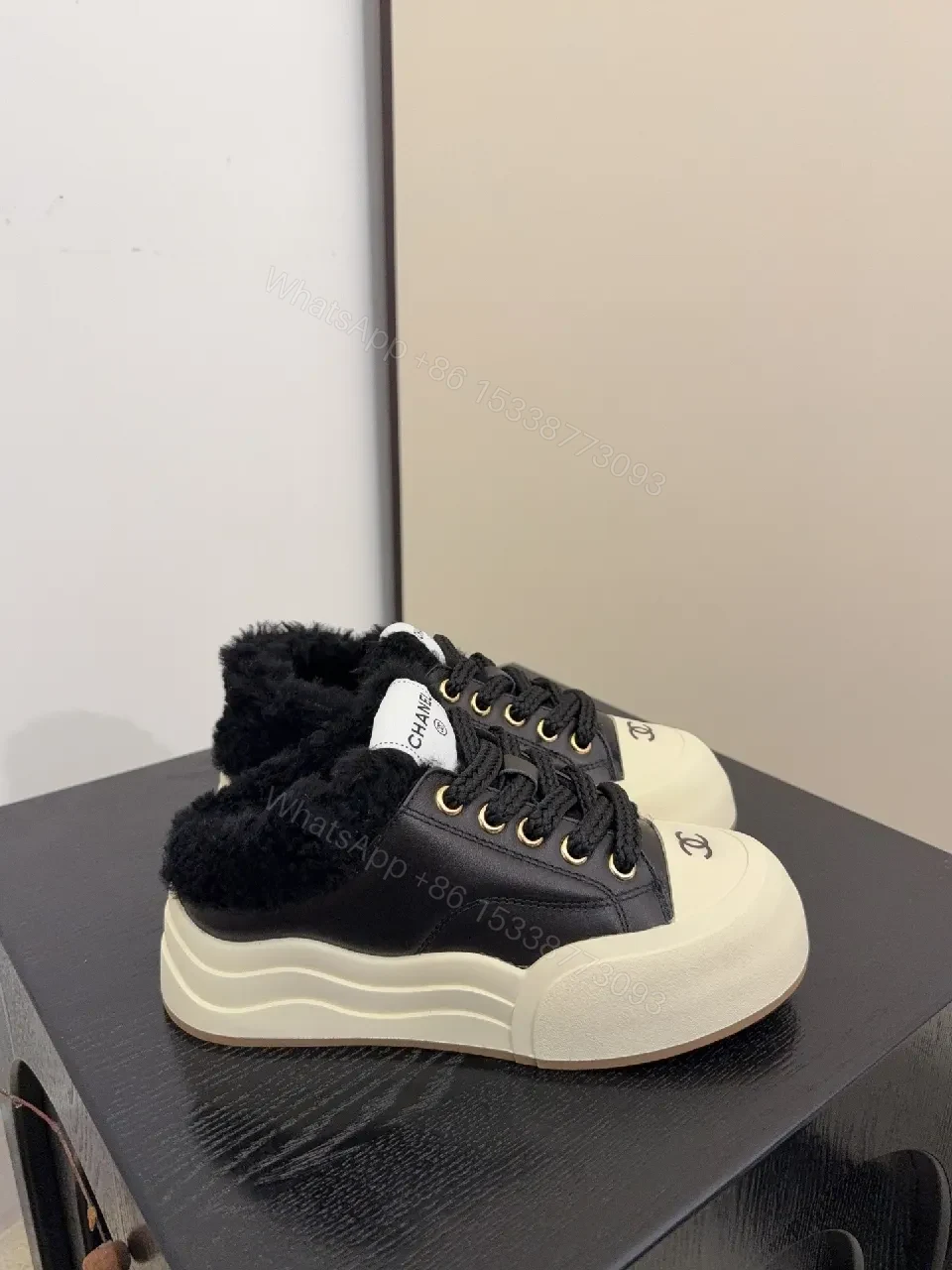 View 6 of Chic Leather High-Top Sneakers with Plush Warmth and Accents