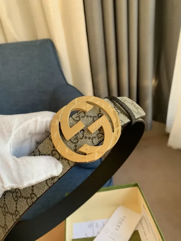 View 2 of GG Supreme Canvas Belt with Bold Gold Buckle - Luxury Designer Style belt