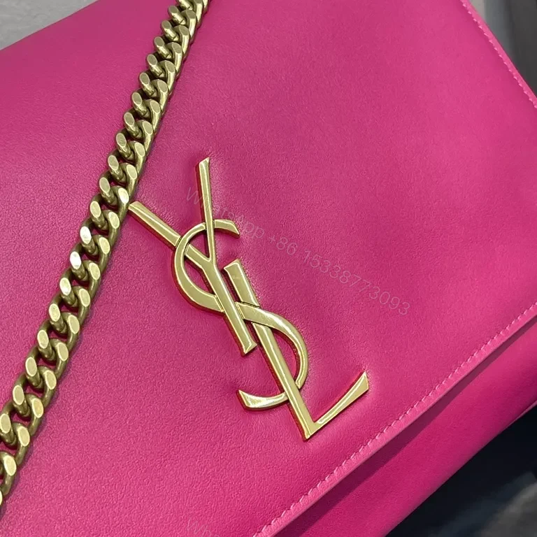 View 8 of Vibrant Pink Leather Crossbody with YSL Emblem Bag