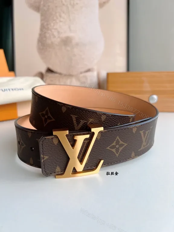 View 6 of Louis Vuittonâ€“Inspired Monogram Belt with Gold Buckle