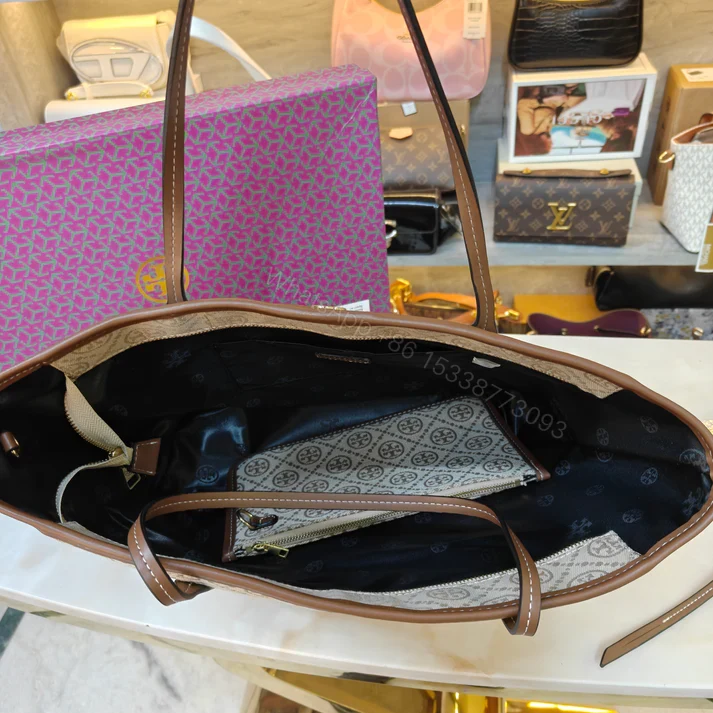 View 10 of First Copy Tory Burch T Monogram Large Zip Tote Bag Biege