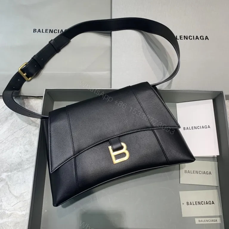 Chic Black Leather Crossbody with Gold B Logo â€“ Balenciaga — view 1