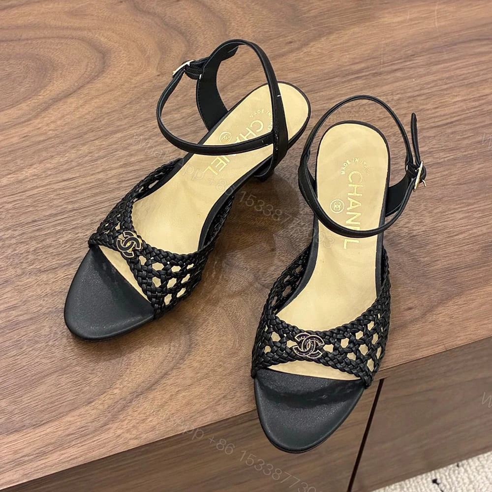 View 4 of CHANEL Braided Ankle-Strap Sandals 260238