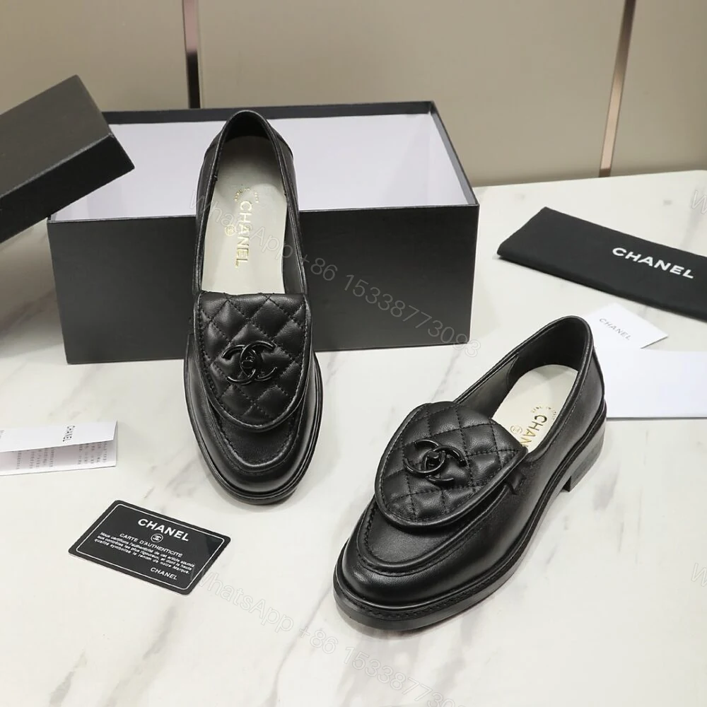 View 5 of Chanel CC Nib Turnlock Moccasins Flat Loafers Black