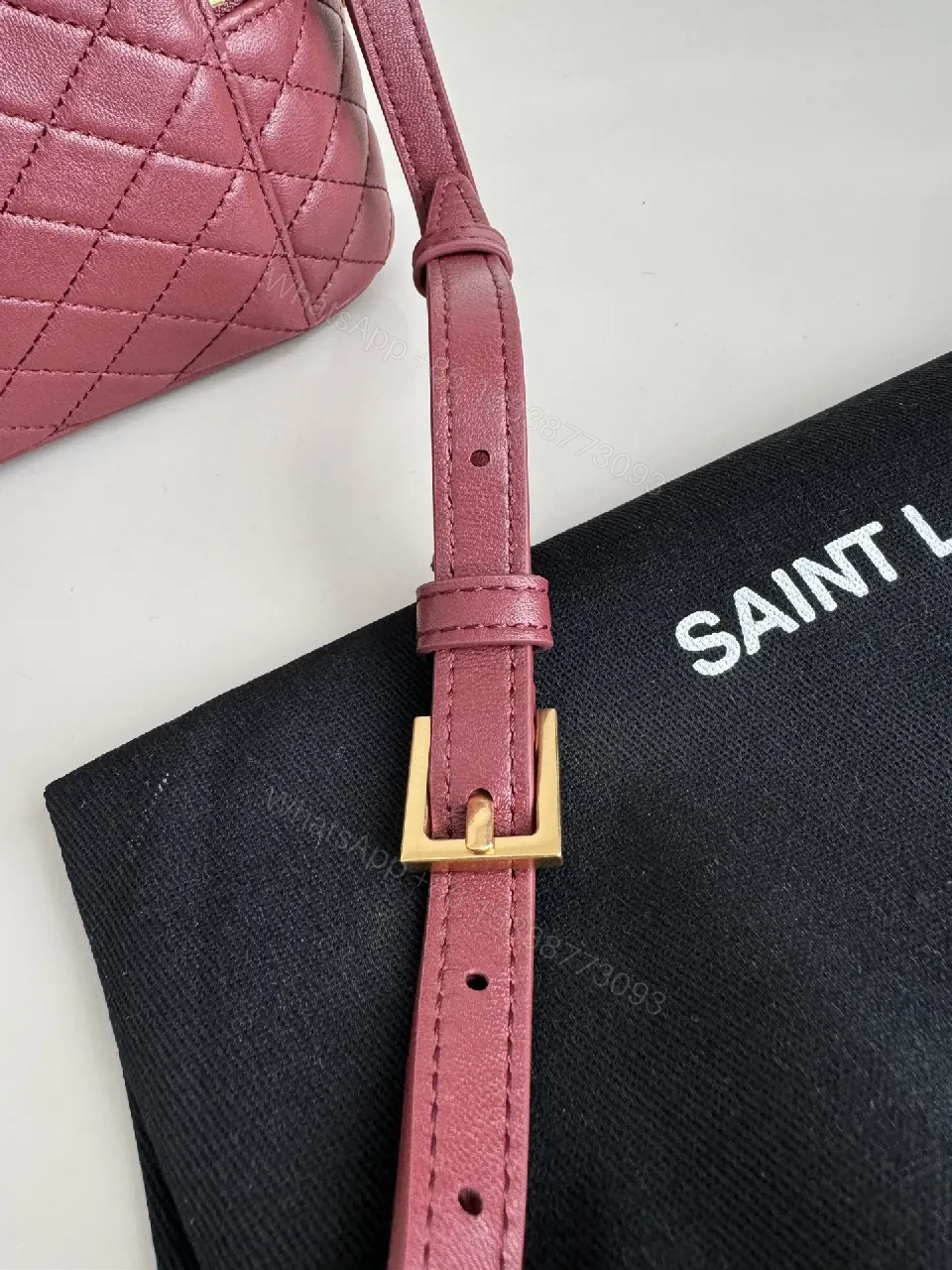 View 4 of Burgundy Quilted Leather Bag with Gold Hardware, Compact Style