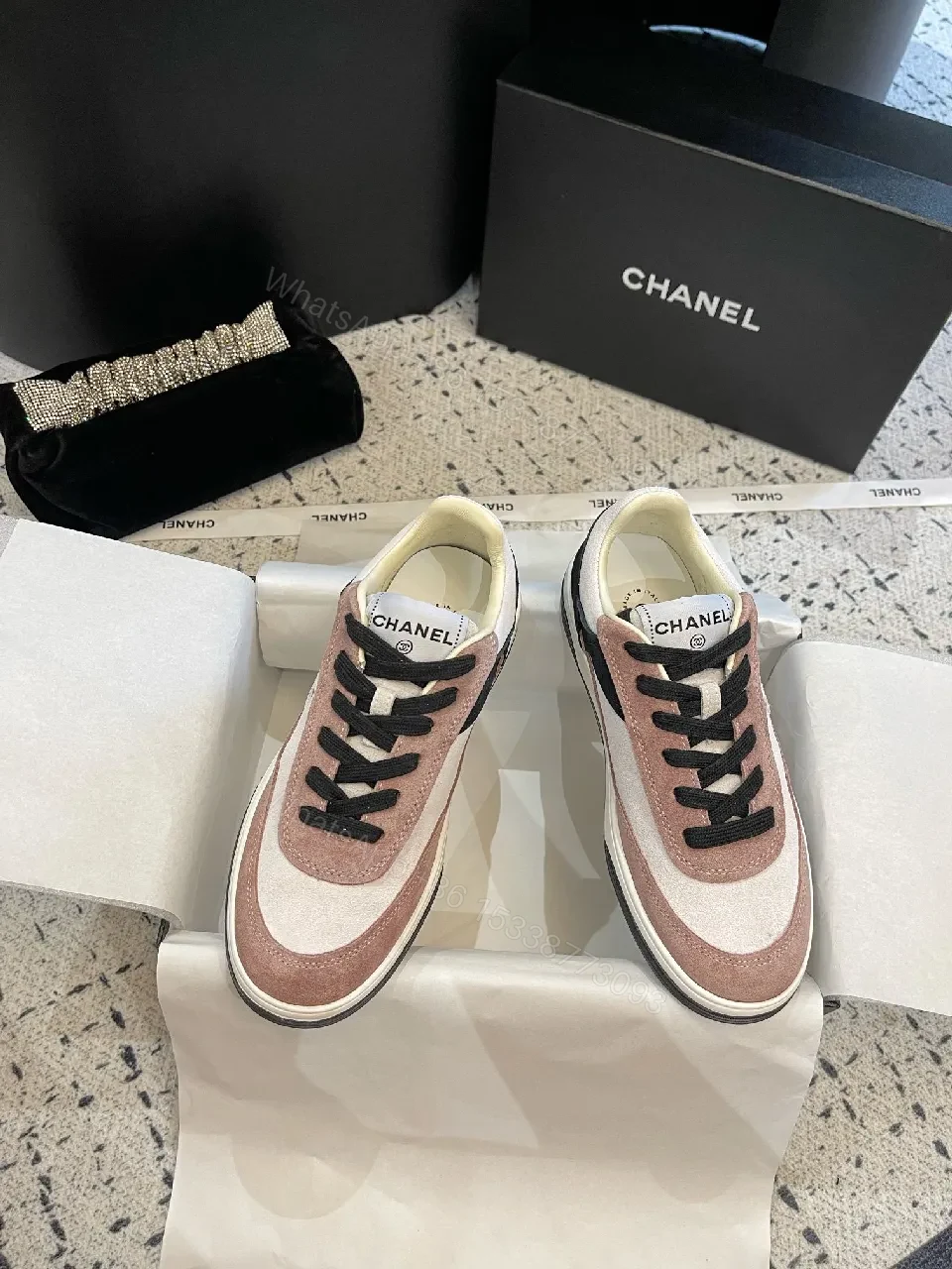 View 4 of Soft Pink Suede & Leather Luxury Sneaker – Mixed Textures, Low-Profile Comfort