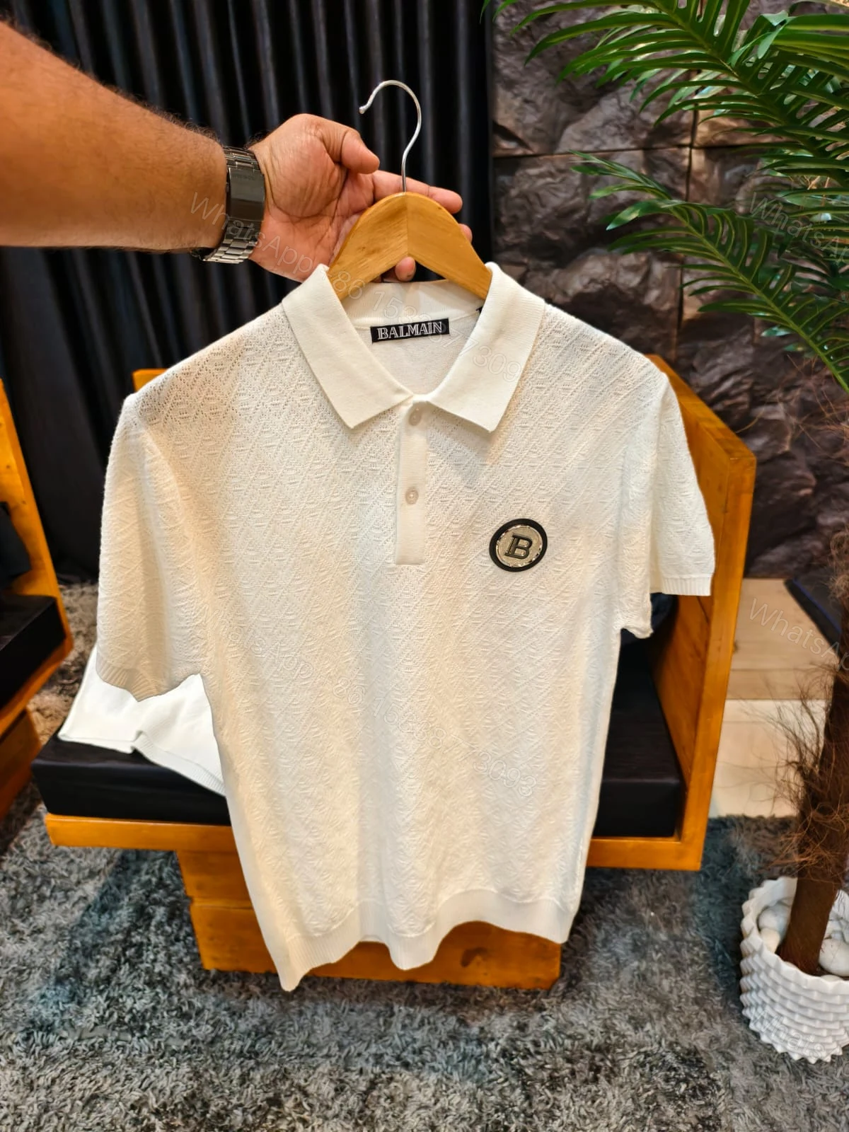 View 3 of FIRST COPY BALMAIN IMPORTED SUMMER BREATHABLE FABRICS COLLAR POLO T-SHIRT
