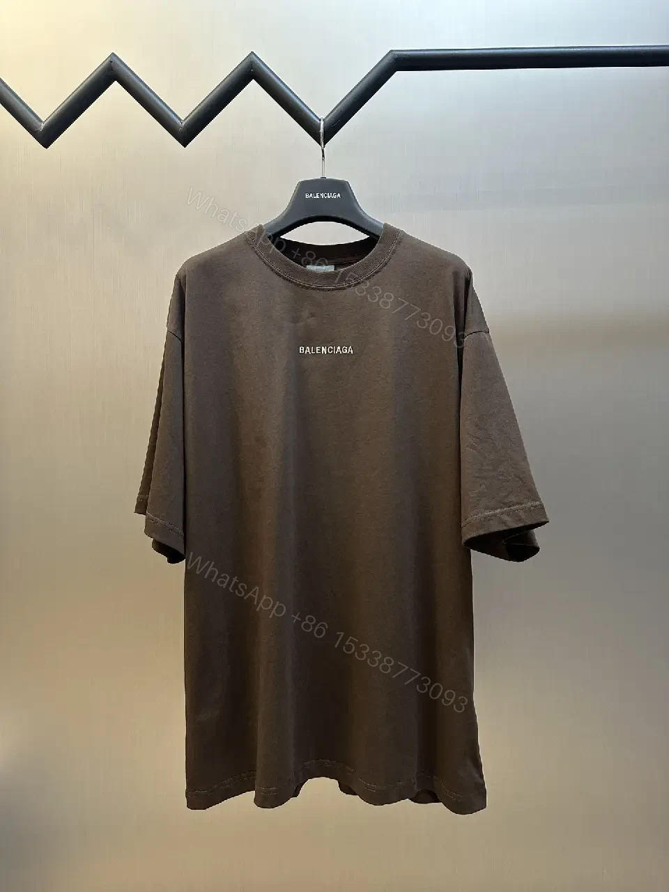View 7 of Brown Cotton T-shirt Balenciaga Style Minimalist Logo Tee