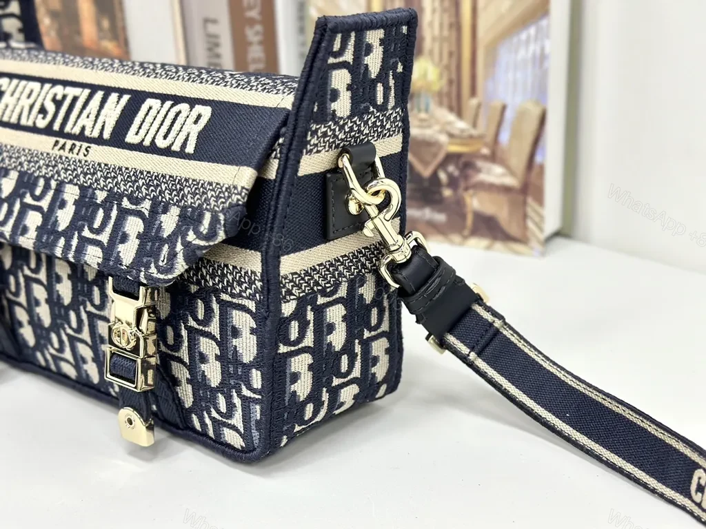 View 7 of Patterned Lux Canvas Messenger Bag â€“ Dior-Inspired, Signature Strap