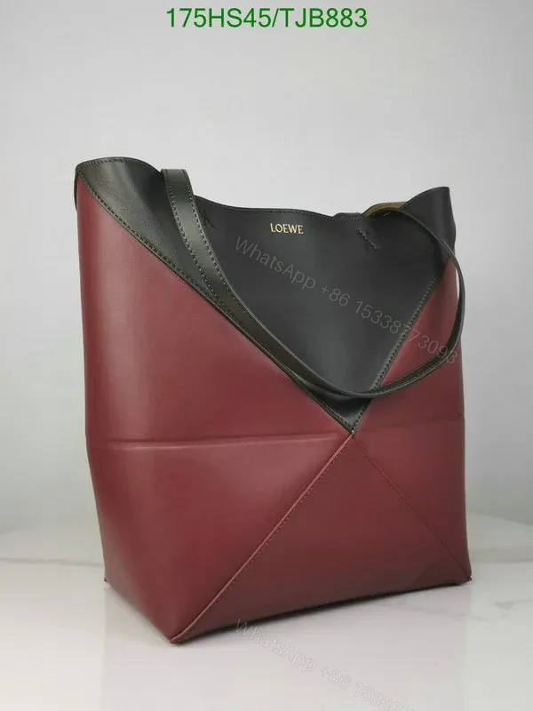 View 4 of Loewe Puzzle Fold Tote in Chocolate/Burgundy Shiny Calfskin DD9633
