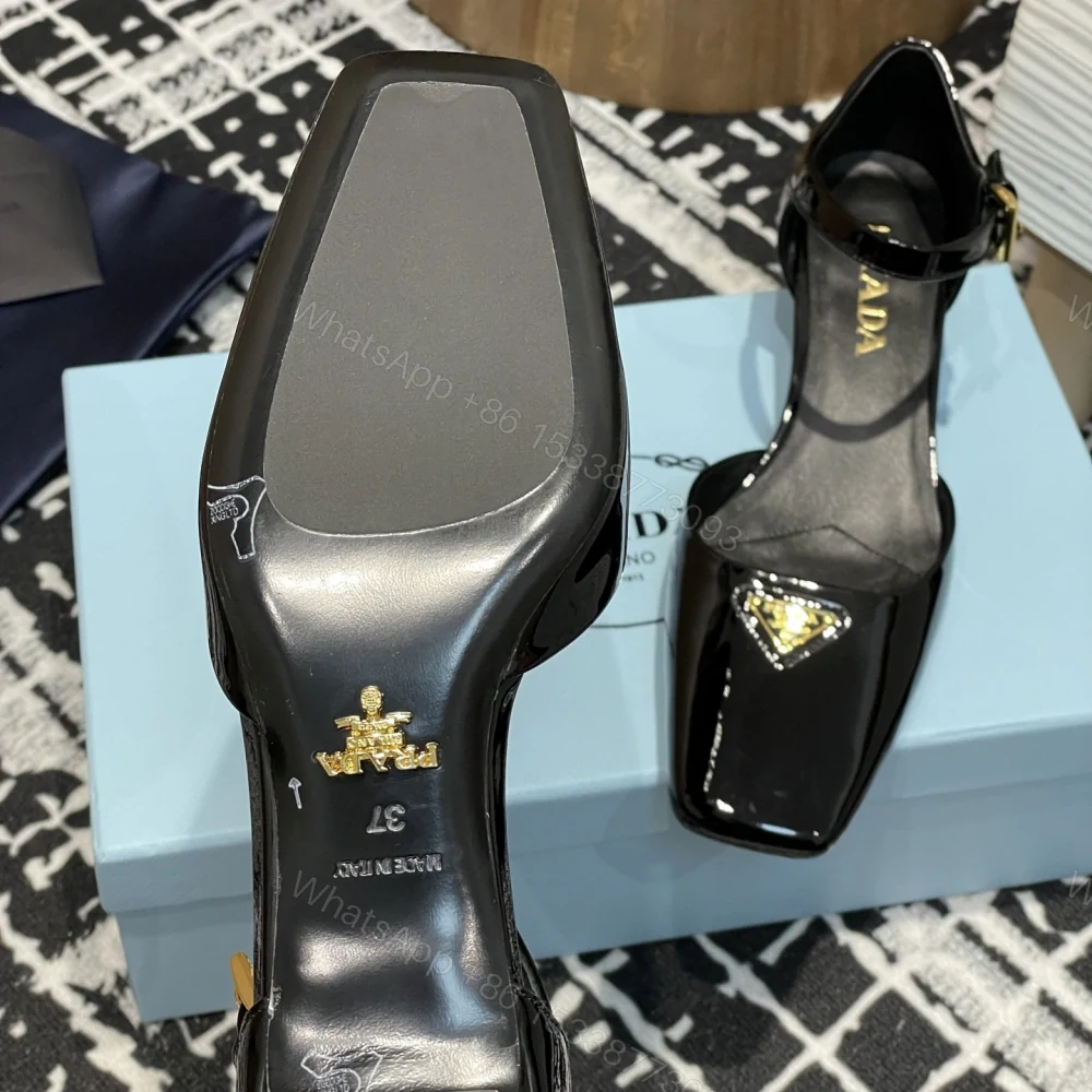 View 8 of 高仿Prada*1l601N方頭粗跟涼鞋3.5CM黑色免檢版