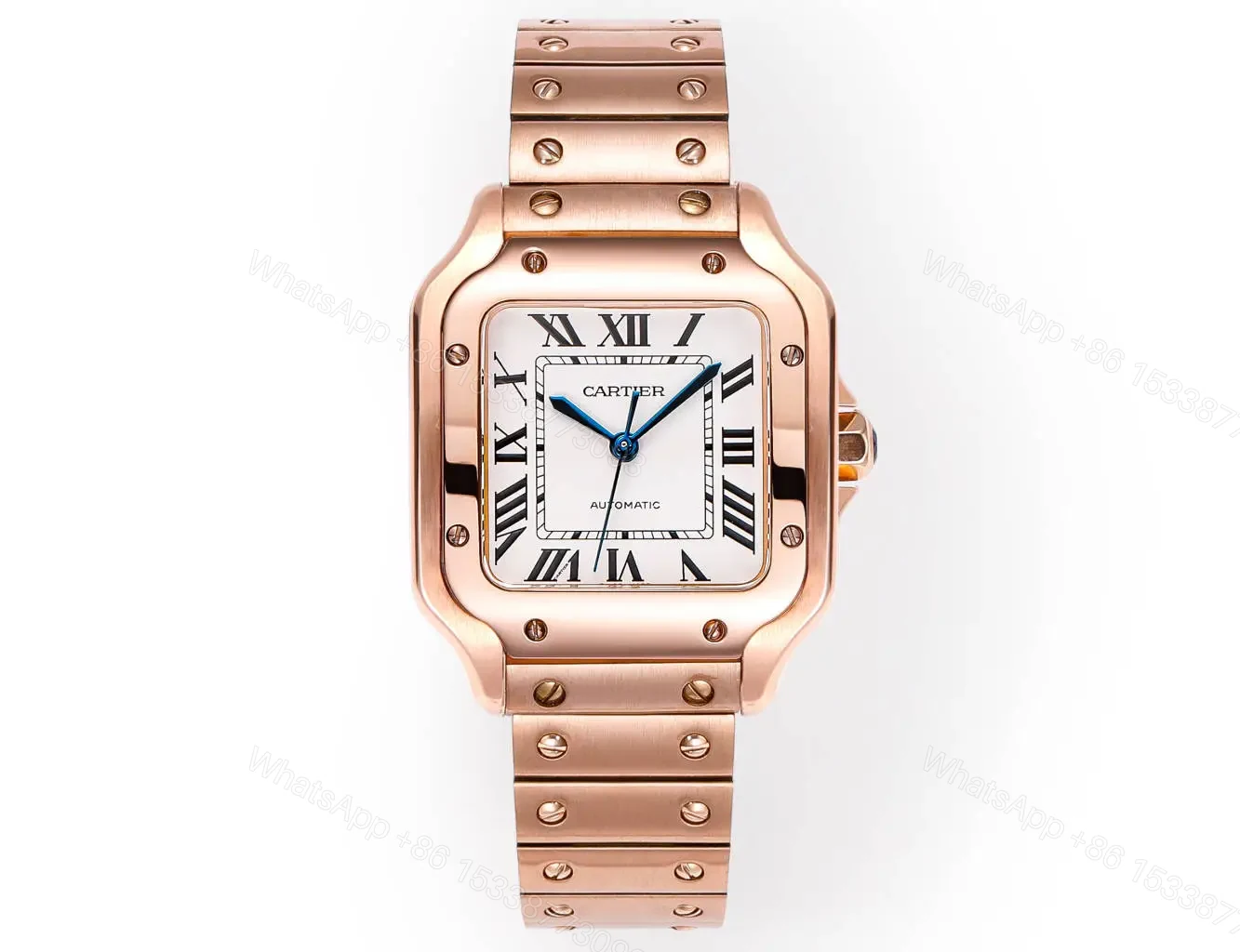 Cartier super clone Santos White Dial Diamond Rose Gold Bracelet Premium 35MM RG-CARTIER-SANTOS-WHT-DIA-RG-35 — view 1