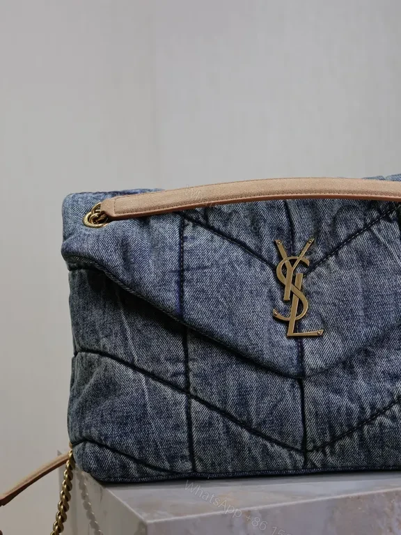 View 2 of Chic Denim Quilted Tote with Gold YSL Accent
