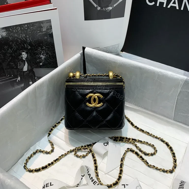 Black Lambskin Quilted Crossbody — Luxe CC Chain Bag — view 1