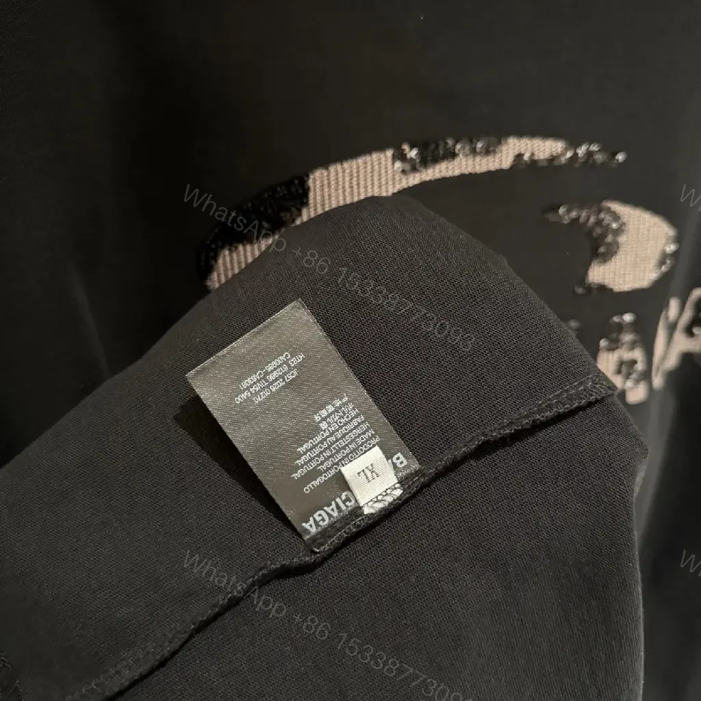 View 6 of Black Cotton Tee - Oversized Relaxed Fit with Embroidered Logo