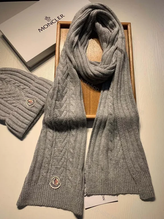 View 3 of Moncler Grey Knit Beanie & Scarf Set â€“ Luxe Winter Warmth