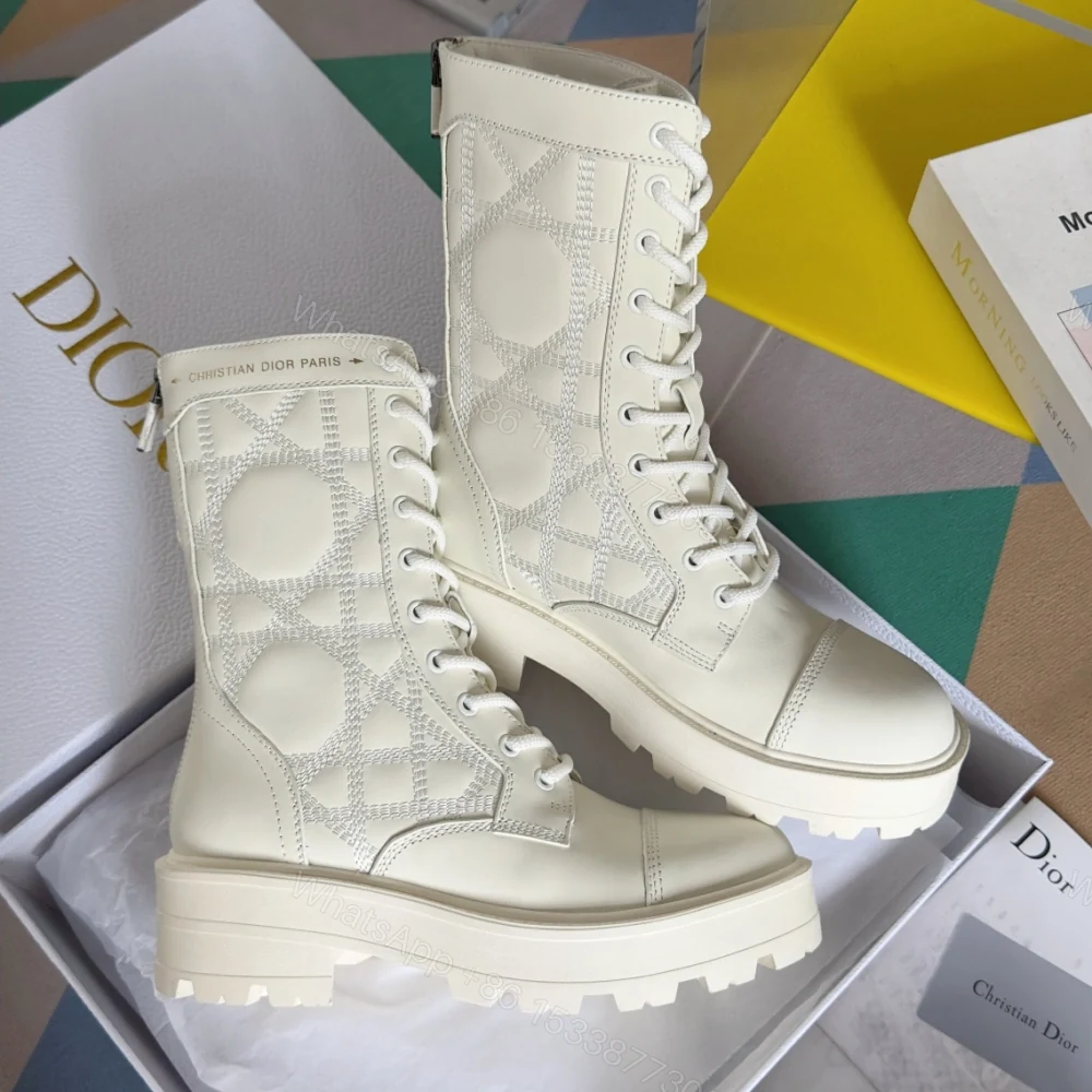 View 4 of 高仿Dior*D-Unit系列KCI960圓頭厚底馬丁靴牛皮白色免檢版