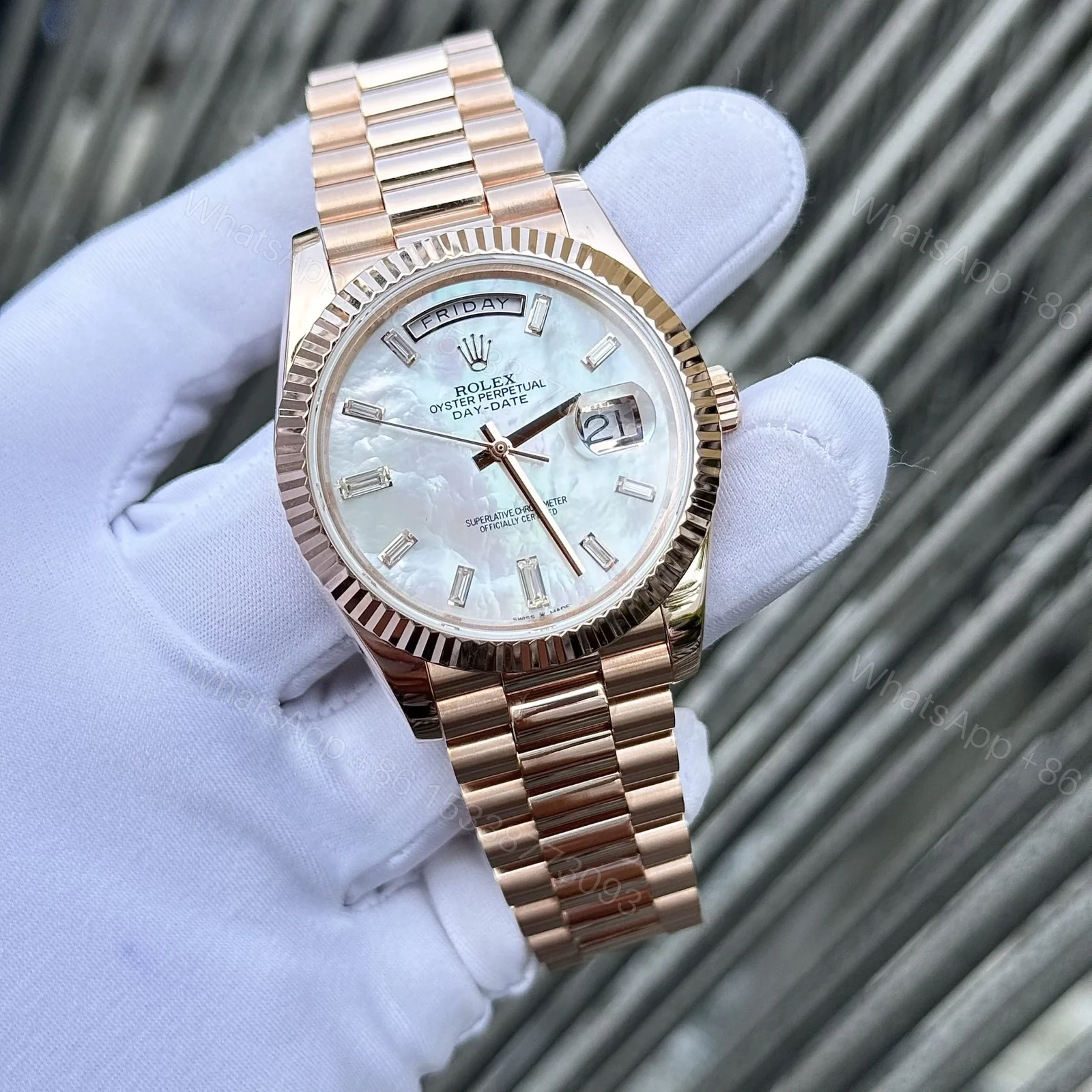 View 4 of Superclone Rolex Day-Date White Mother-of-Pearl Diamond Dial 128235-0078 36 mm