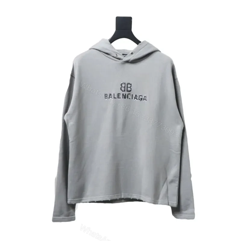 View 7 of Balenciaga Clothes BB Pixel Print Hoodie Grey