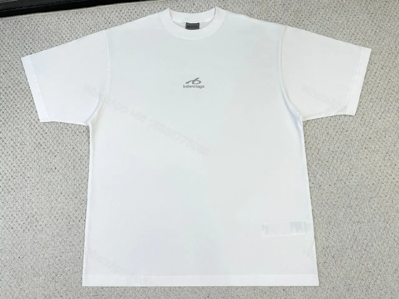 View 3 of White Cotton Minimalist T-Shirt with Balenciaga Logo