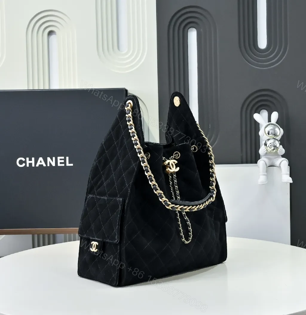 View 5 of Quilted Black Chain-Accent Shoulder Bag, Luxury Style