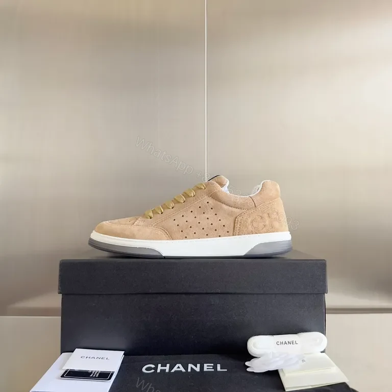 View 2 of Nude Suede Chanel-Inspired Casual Sneakers with Comfort-Boost