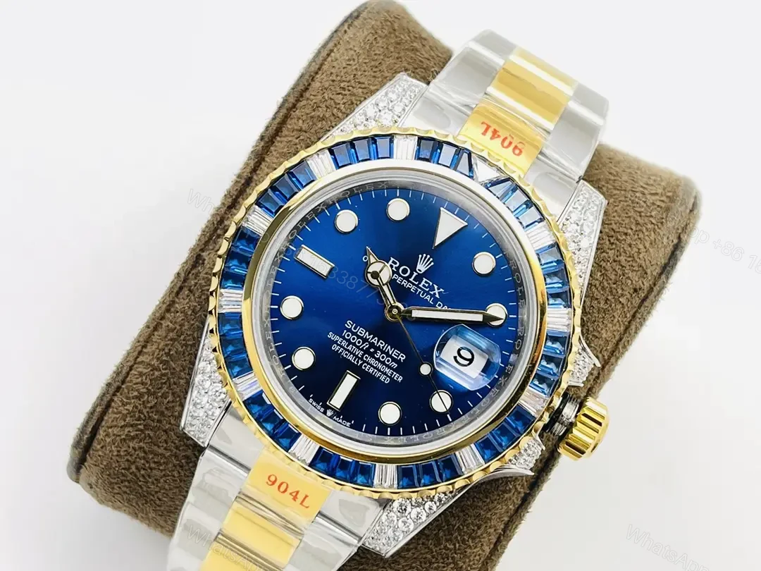 View 2 of Fake Rolex Submariner Blue Diamond Best Oyster Bracelet 40MM ROLEX-SUB-BLU-DIA-40
