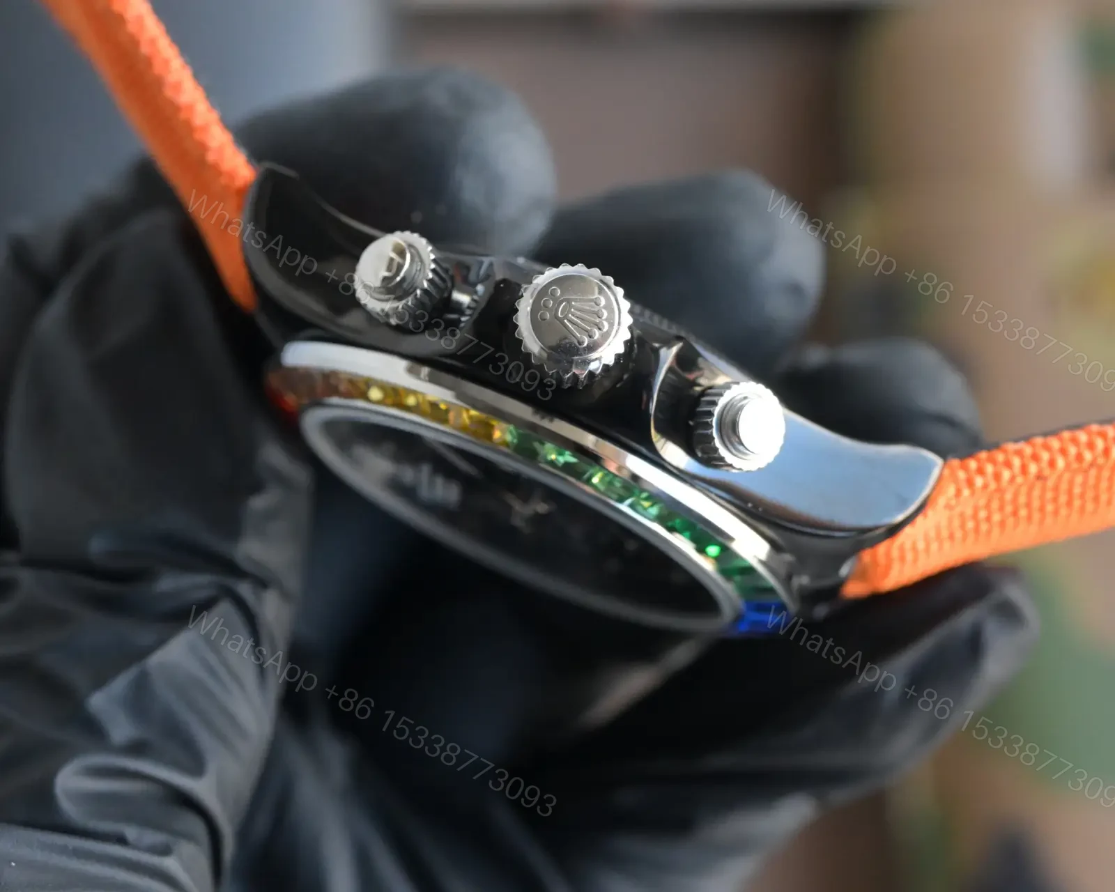 View 5 of Best Rolex Daytona Rainbow Orange Fabric Strap replica 43MM Hollow Dial Edition RG-DAYTONA-RAINBOW-ORANGE-FABRIC-43