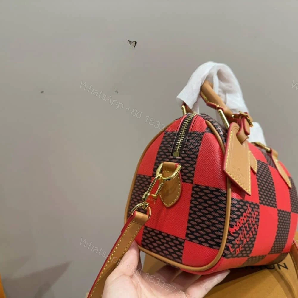 View 5 of Louis Vuitton Speedy Bandoulière 20 Damier Red And Black 20Cm