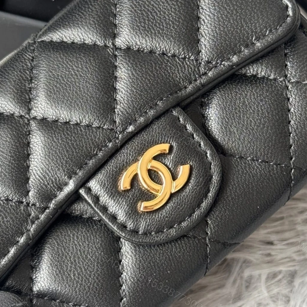 View 9 of Chanel Classic Card Holder With Gold Hardware Black 11Cm