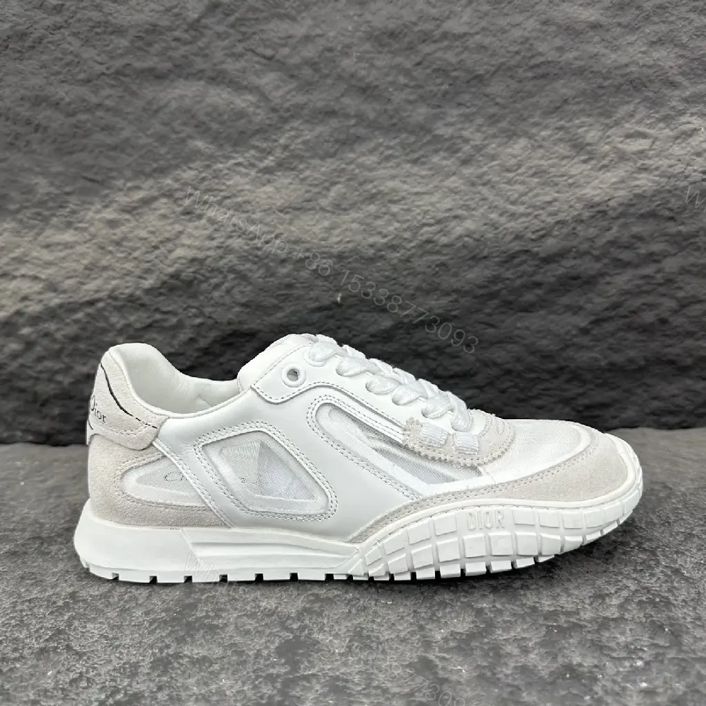 View 7 of White Leather Mesh Sneakers Dior Style Key Feature Cushioning Shoe