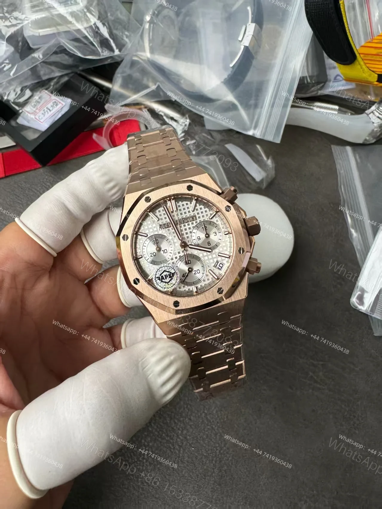 View 20 of Audemars Piguet Super Clone Royal Oak Rose Gold White Dial 26240 Chronograph 41mm Cal.4401