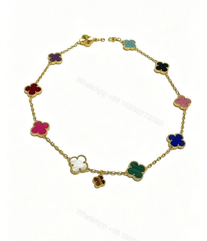 Van Cleef Dupe Multi-Stone 10-Motif Alhambra Necklace — view 1