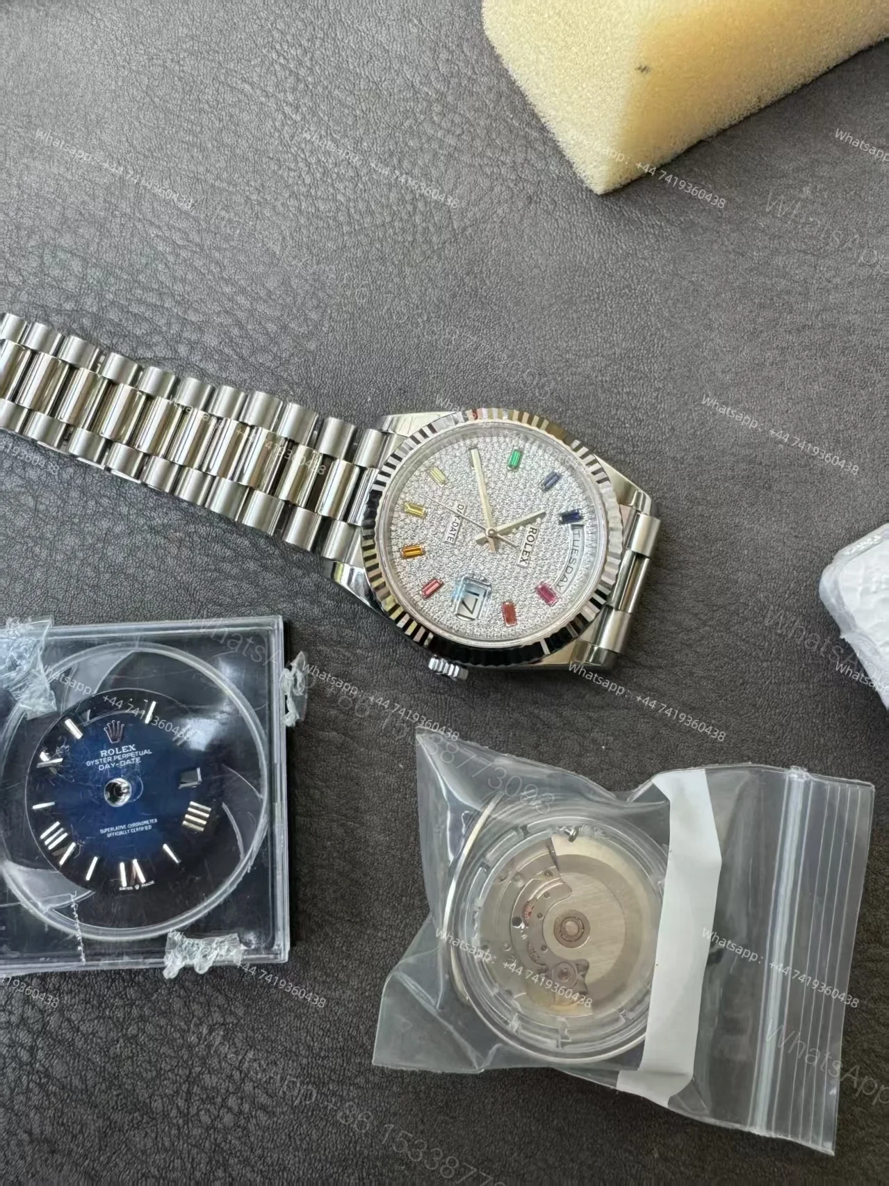 View 13 of Rolex Day-Date M128239-0019 1:1 Replica Moissanite Rainbow Diamond Dial 36MM 3255 Movement Presidential Bracelet Super Clone Watch