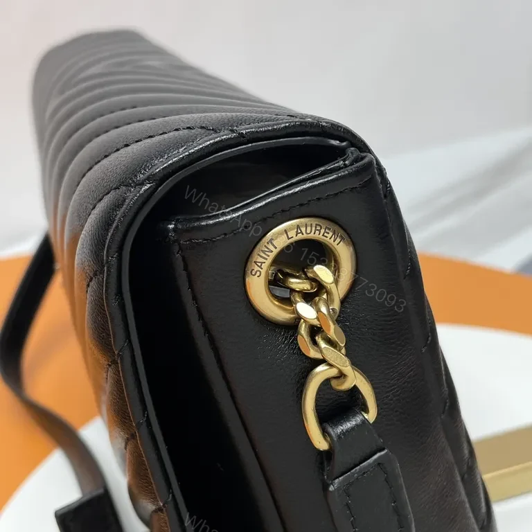 View 8 of Quilted Noir Leather Crossbody Bag with Gold YSL Accent