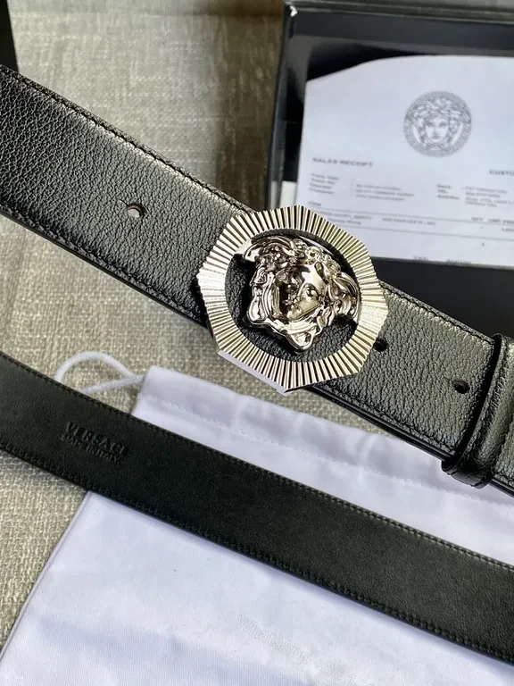 View 4 of Iconic Medusa Buckle Belt â€“ Premium Leather, Luxury Metallic Buckle