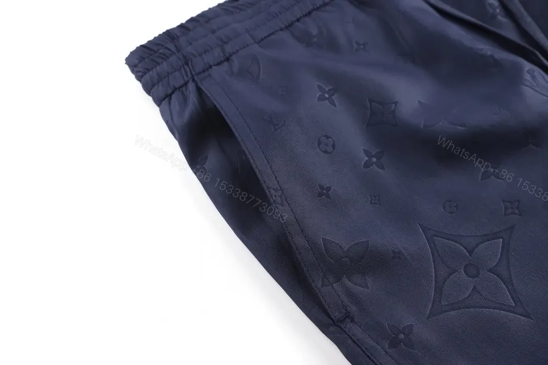 View 5 of Blue Leather-Look Louis Vuitton Monogram Print Shorts